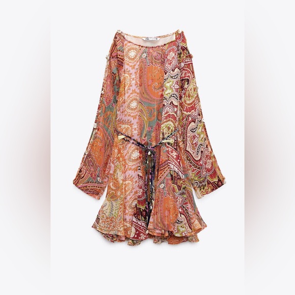 Zara boho printed viral blogger summer long sleeve mini dress - Picture 11 of 14